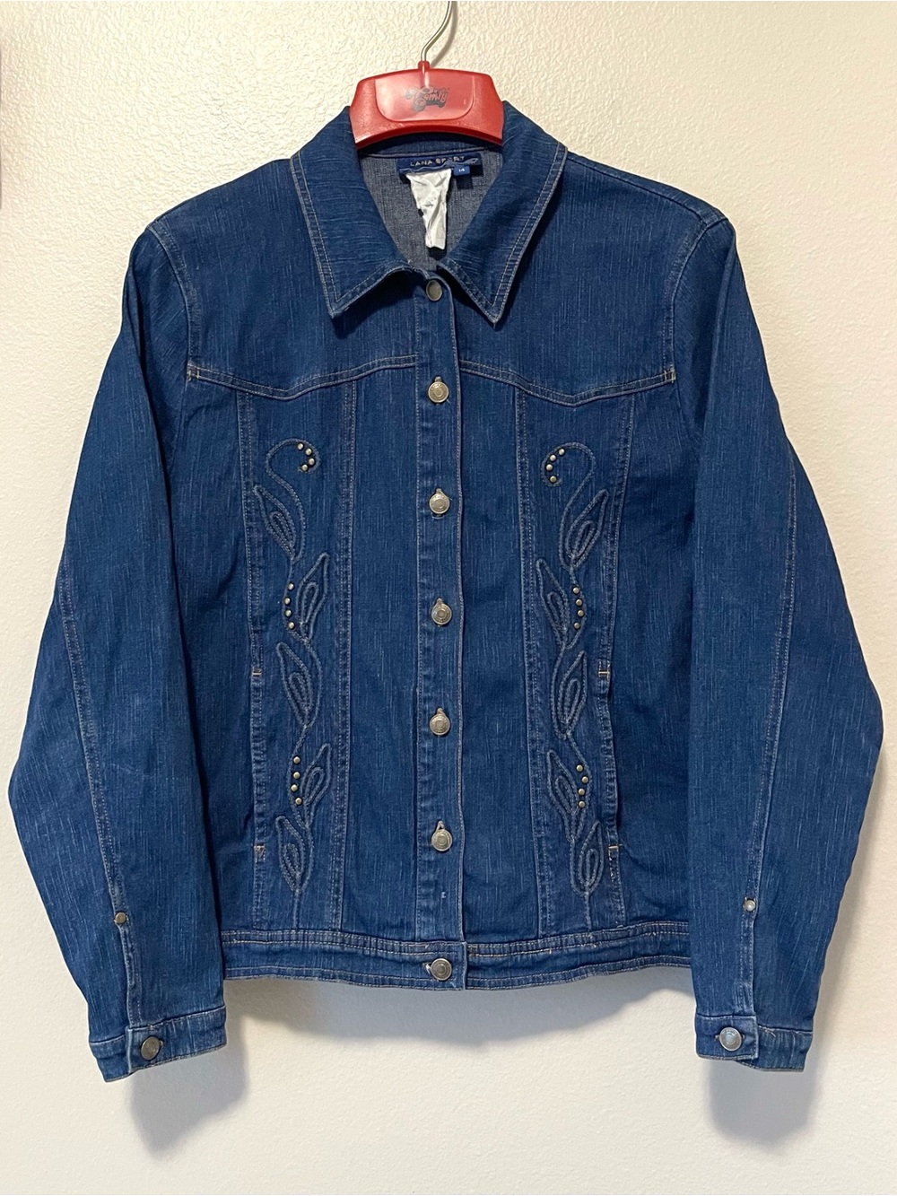 Y2K Lana Sport Jean Jacket - Vine & Studded Detailing Made in Canada - Size 14